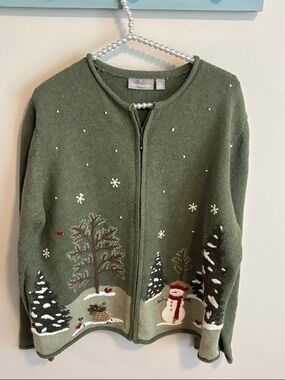 Ugly Tacky Christmas Green Full Zip Sweater Womens Size xl Croft & Barrow